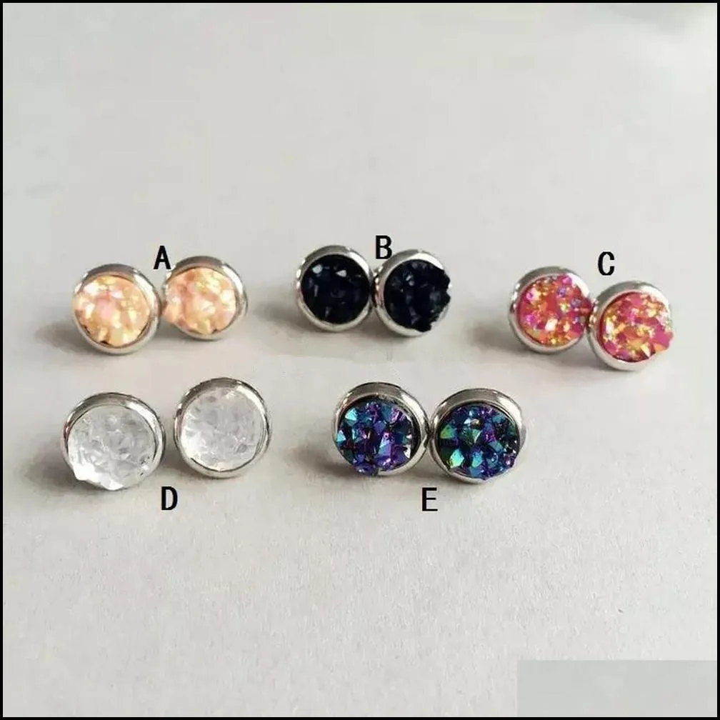fashion druzy drusy stone stud earrings resin lava crystal earings gold color brand jewelry for women