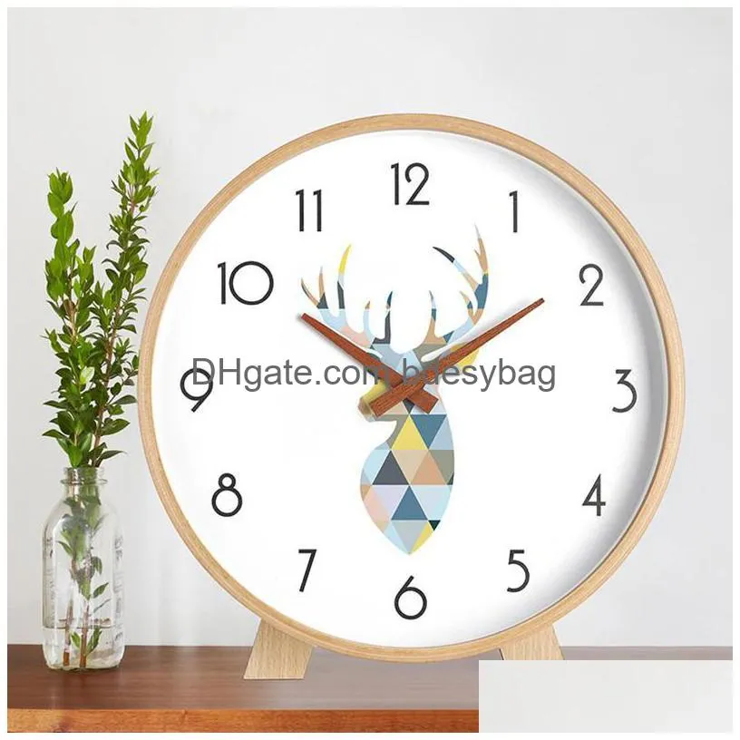 desk table clocks european style clock with wood holder office desktop silent living room decoration creative simple quartz