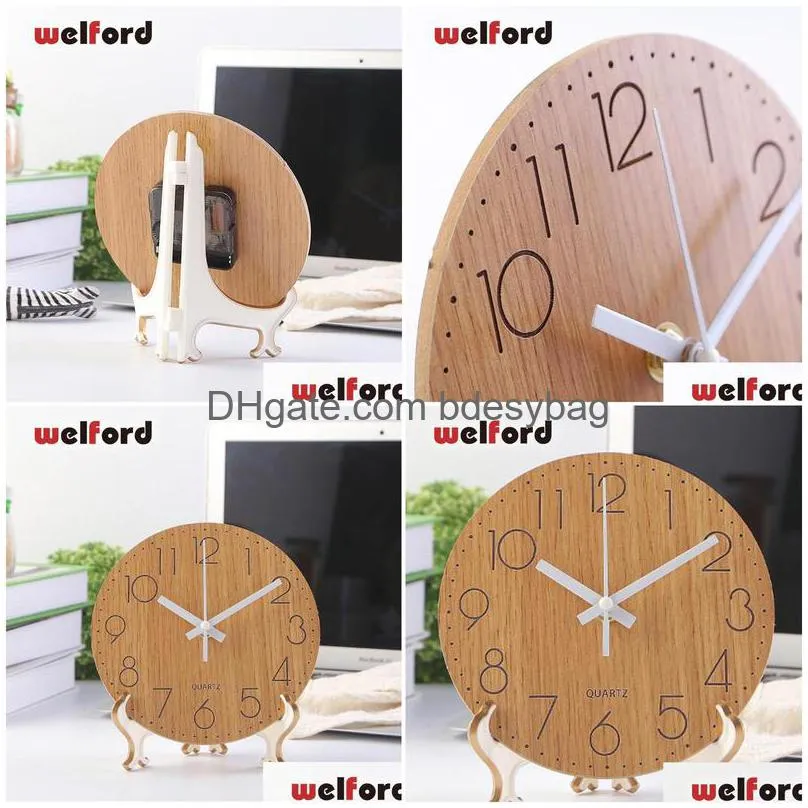 desk table clocks creative wooden clock european circular bedroom decor for student office desktop watch home