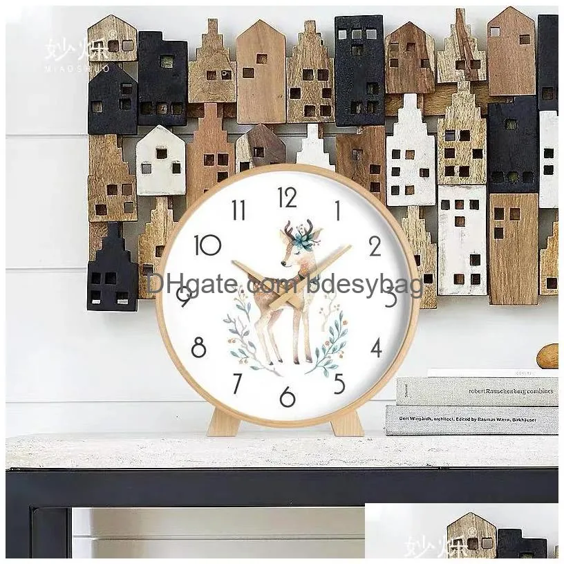 desk table clocks european style clock with wood holder office desktop silent living room decoration creative simple quartz