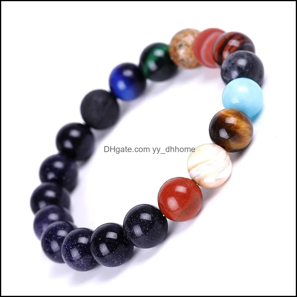 eight planets chakras blue sandstone strand bracelet buddha yoga strench women men friendship jewelry 6 8 10mm