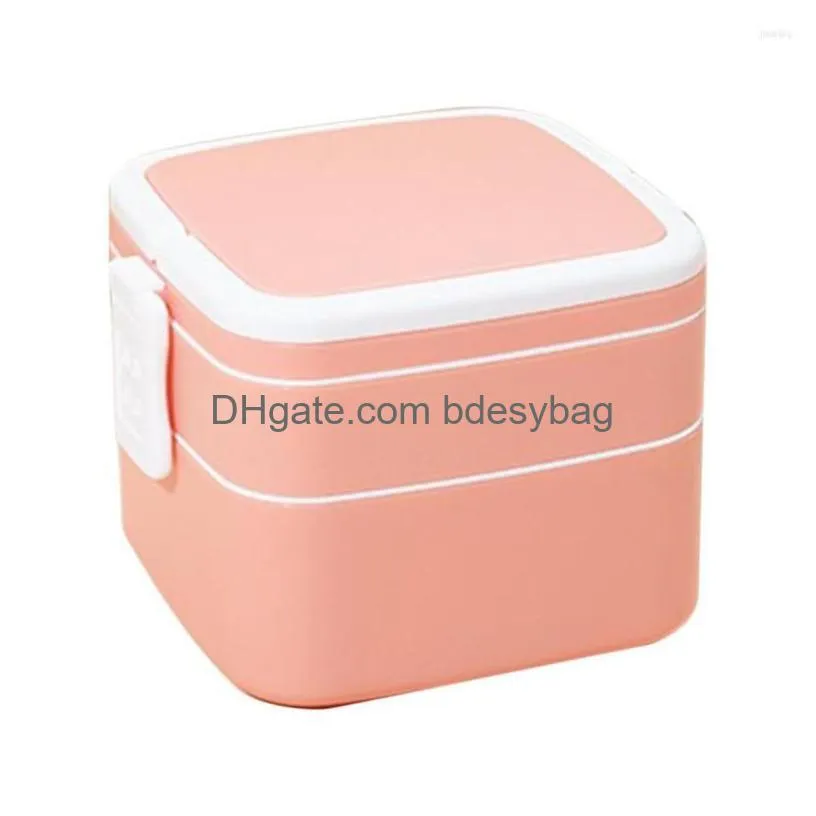 dinnerware sets 1000ml thermal lunch box portable 2 layer square storage containers with handle plastic bento leakproof safe for