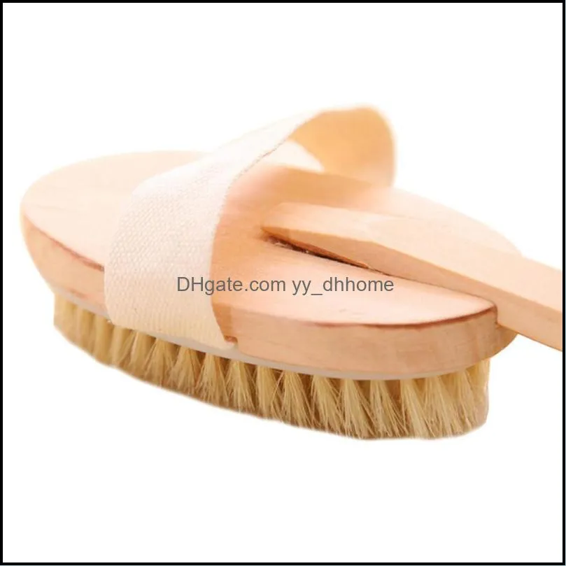 wholesale body natural dry skin exfoliation brush massager bath shower scrubber long wood handle unload style scraper drop 