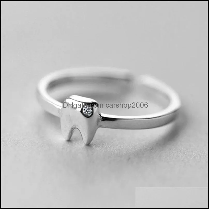  exquisite fashion personality 925 sterling silver jewelry simple crystal small tooth not allergic opening rings sr230 443 b3