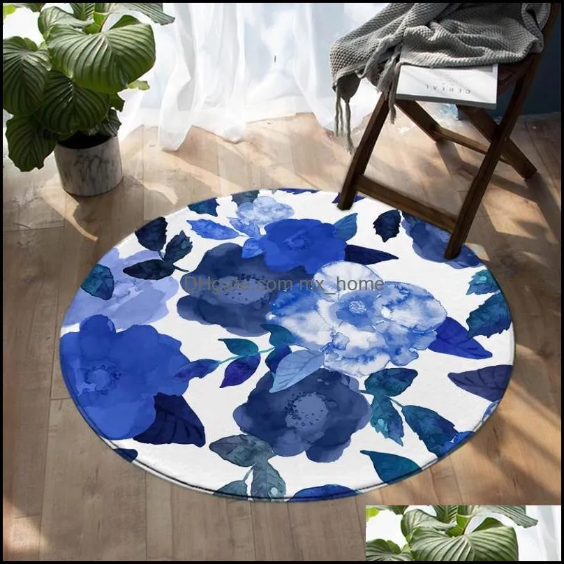 beddingoutlet flowers bedroom carpets watercolor art round area rug for living room leaf floor rug blue soft play mat 150cm