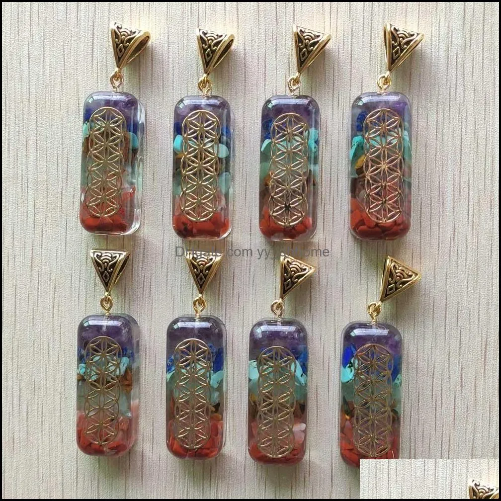 retro cuboid reiki chakra pendulum pendant natural amethysts lapis lazuli 7 colors stone pillar pendants charms wholesale