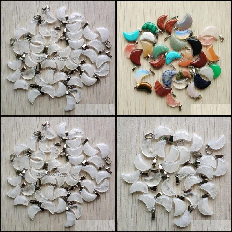 natural white quartz crystal crescent moon shape charms pendants for diy jewelry making wholesale