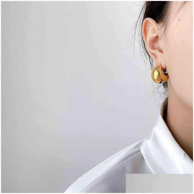half moon sphere thick chunky gold hoop earring stainless steel for women chic vintage empty lightweight earring 220108