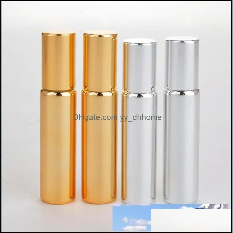 10ml uv empty glass refillable perfume bottle with metal ball roll on essential oil bottles gold silver black color lx2395