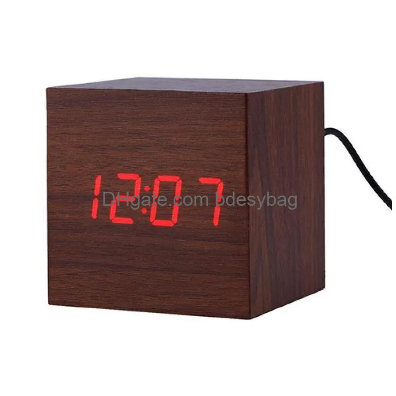 desk table clocks wooden digital led alarm clock modern cube timer calendar