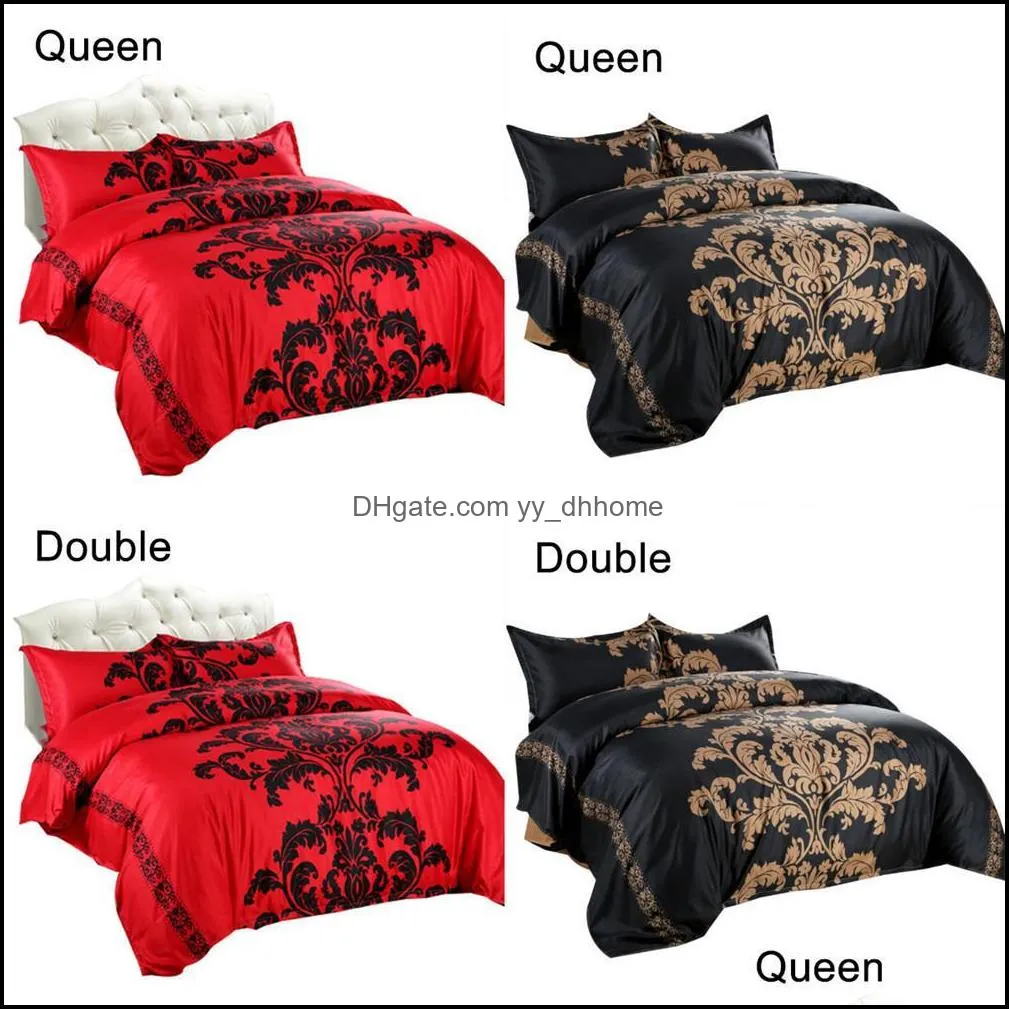 red bedding set double/queen size feathers duvet cover white bed set beautiful bedclothes 3pcs