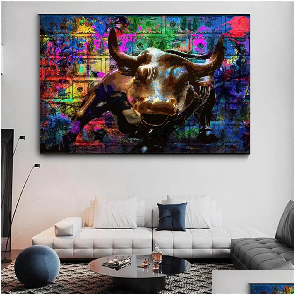 graffiti bull dollar keyboard print colorful canvas painting print posters sports car luxury wall art picture home decor cuadros