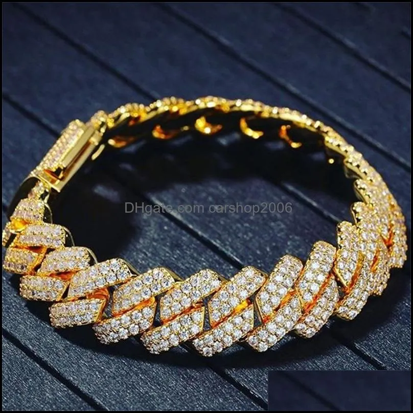  arrival personalized gold bling diamond mens cuban link chain bracelet iced out cubic zirconia curb wristband chains jewelry 358