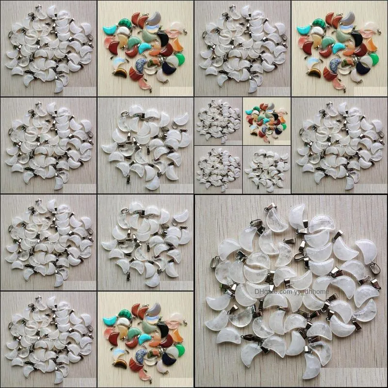 natural white quartz crystal crescent moon shape charms pendants for diy jewelry making wholesale