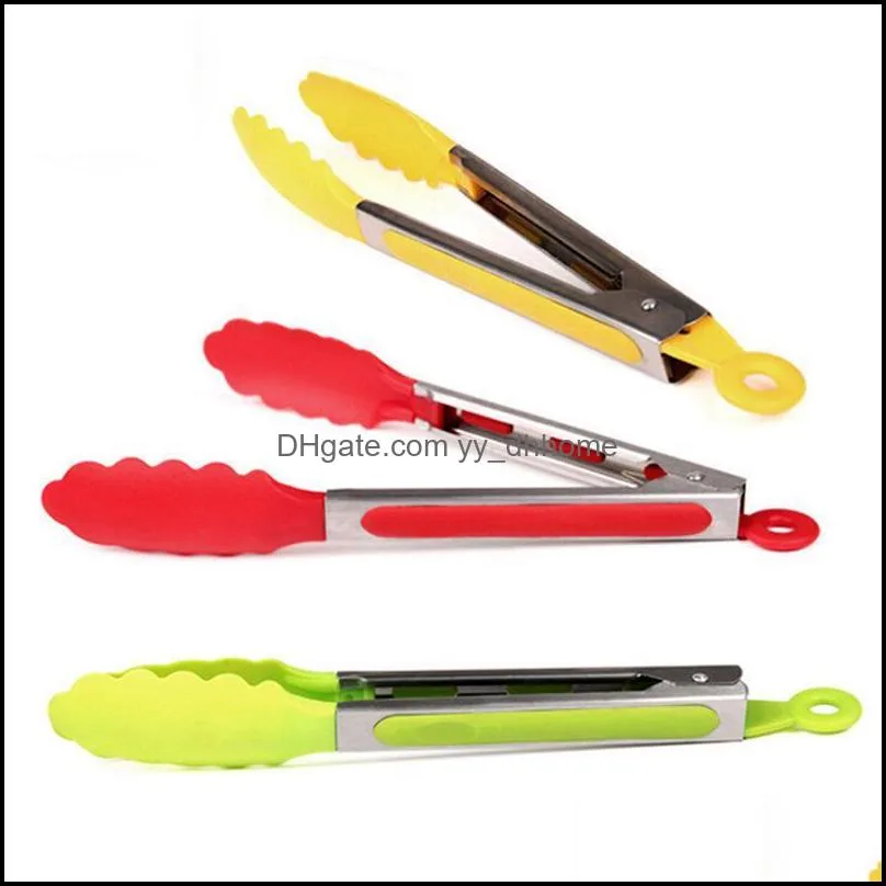 1pcs stainless steel plastic bbq tongs clip salad bread serving tongs kitchen tools wholesale random color