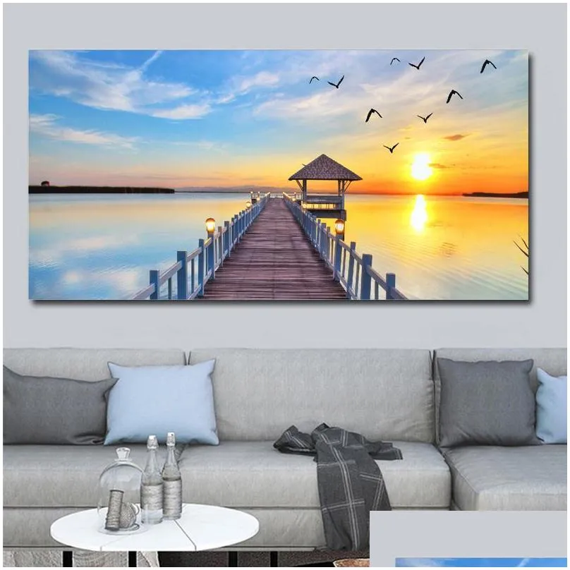 natural landscape poster sky sea sunrise painting printed on canvas home decor wall art pictures for living room