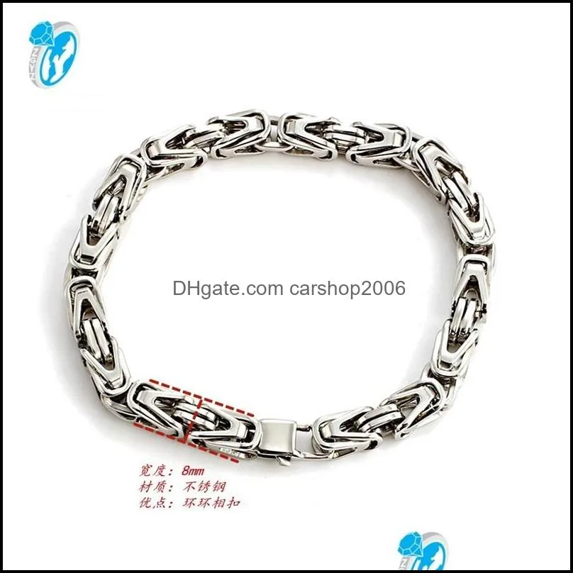 8mm width high quality stainless steel men bracelet necklace set silver color byzantine box chain jewelry nb889 773 t2