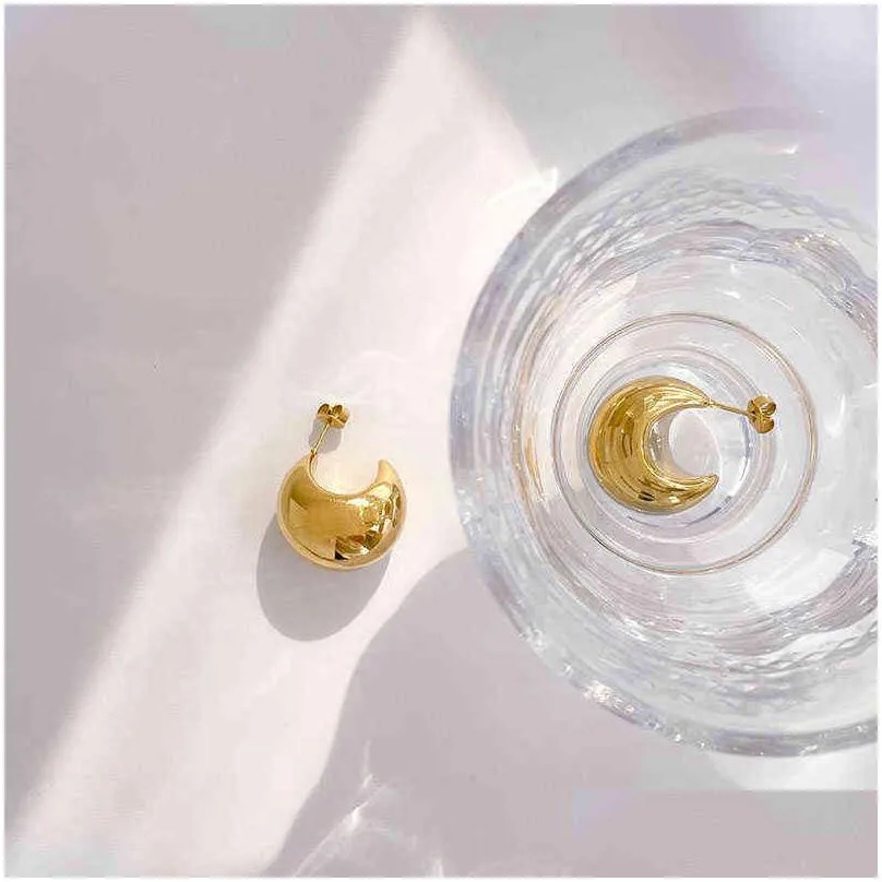 half moon sphere thick chunky gold hoop earring stainless steel for women chic vintage empty lightweight earring 220108