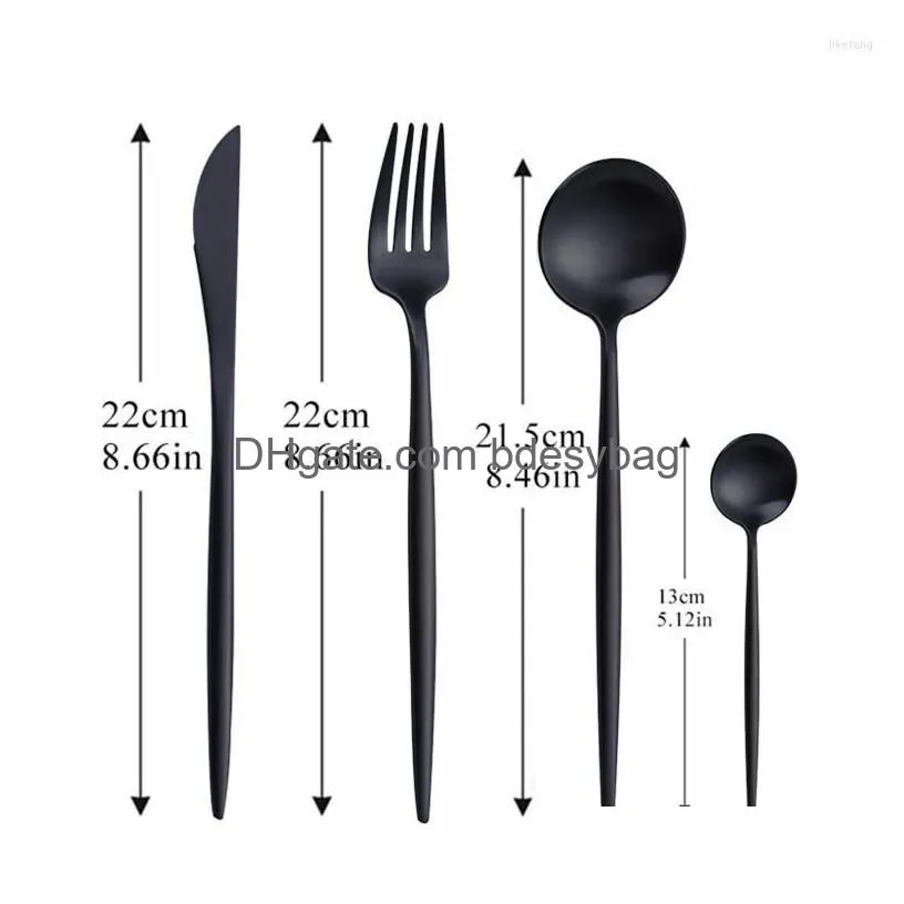 dinnerware sets 4pcs stainless steel set kitchen mirror complete tableware home knife fork spoon black cutlery wholesale