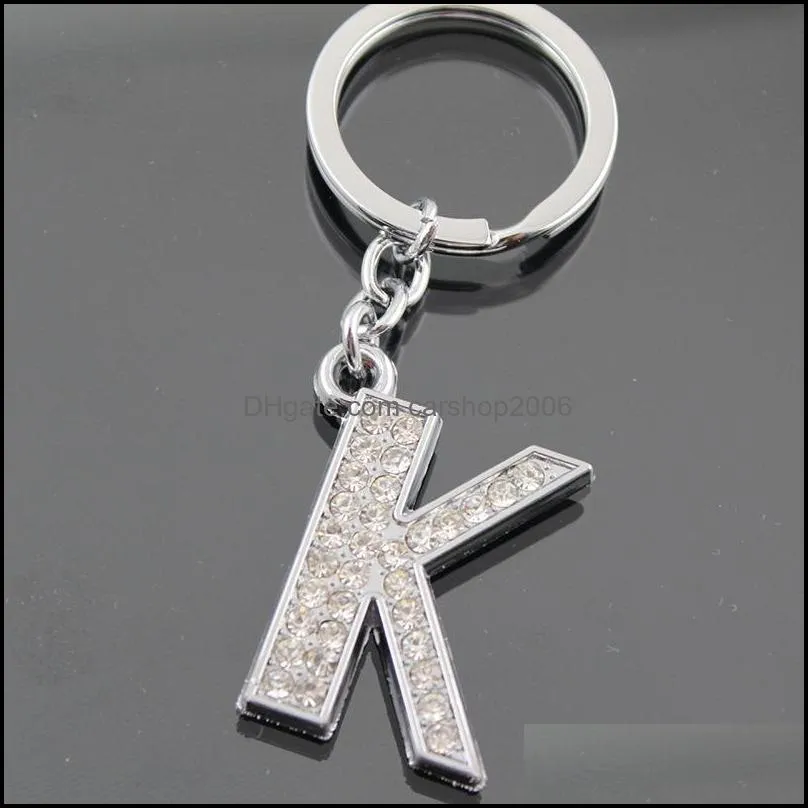 2020 fashion crystal rhinestone alphabet keyring initial letter key ring chain unisex keychain 26 letters 1387 q2