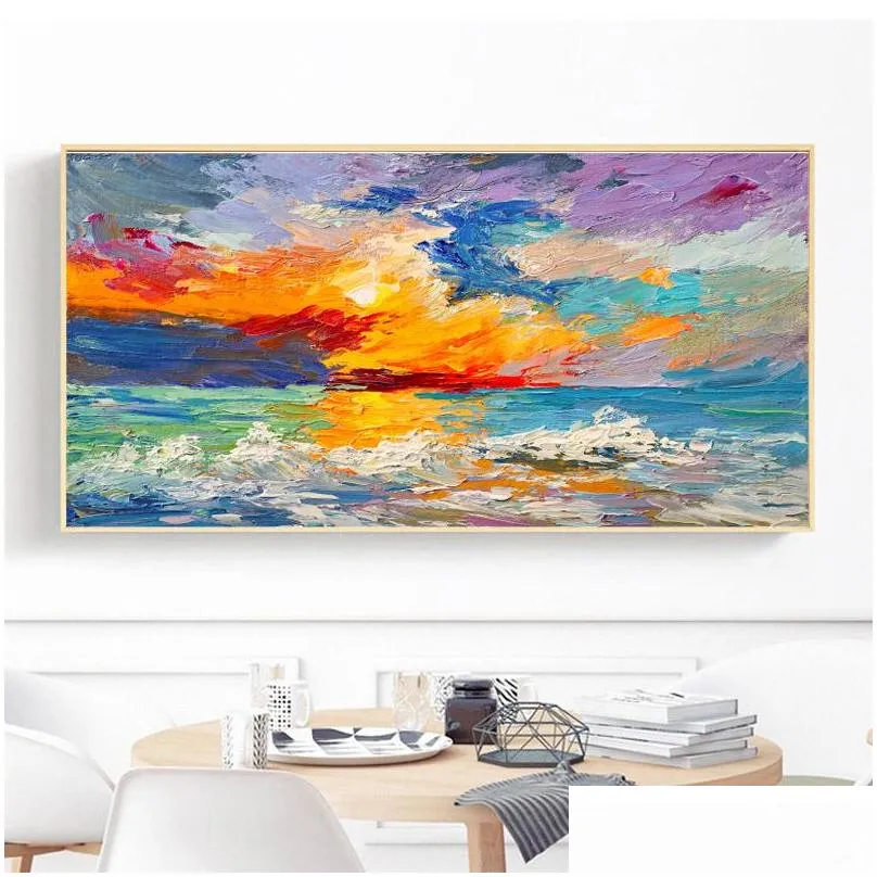 natural landscape poster sky sea sunrise painting printed on canvas home decor wall art pictures for living room