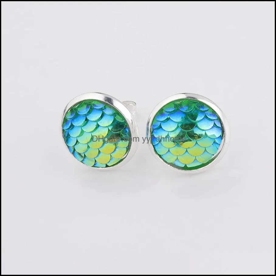 12mm resin fish scale silver plated stud earings drusy druzy earrings jewelry women party gift dress candy colors