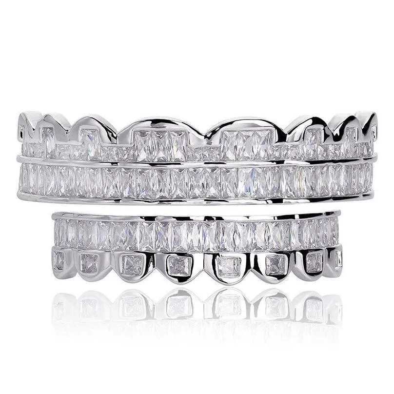 new baguette set teeth grillz top bottom rose gold silver color grills dental mouth hip hop fashion jewelry rapper jewelry 871 q2