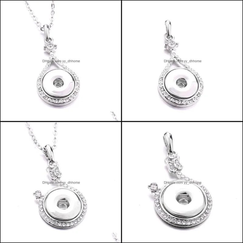 noosa snap button pendant necklace waterdrop crystal chunks simple silver color fit 18mm snap buttons diy jewelry