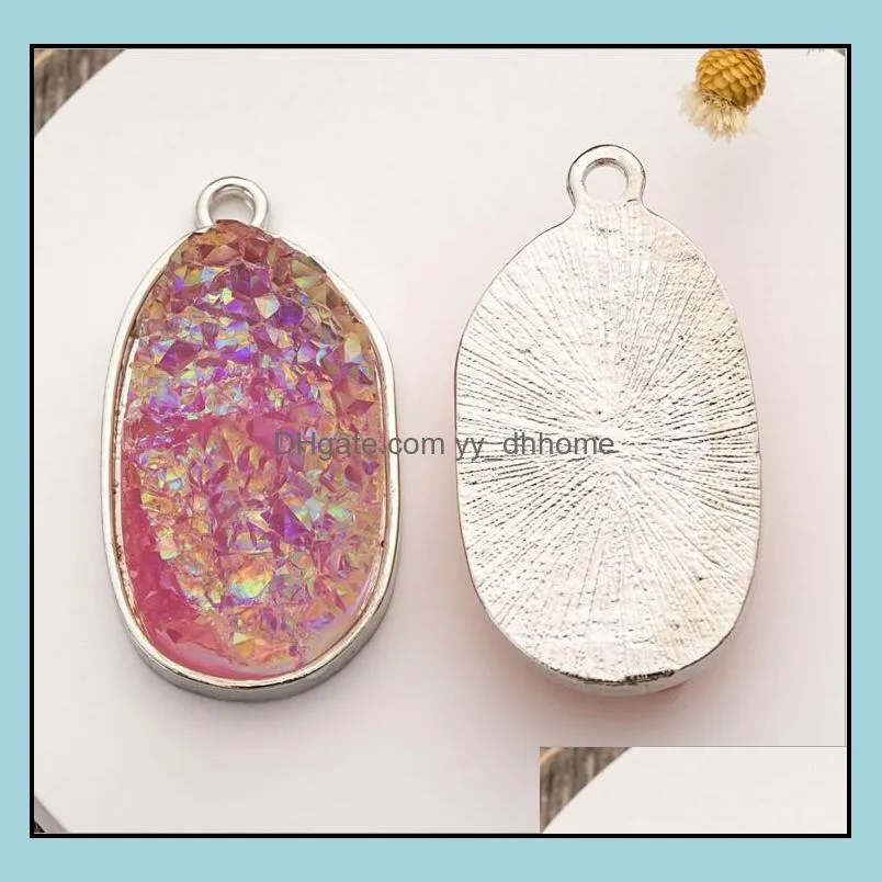 1pcs titanium rainbow opal white raw mineral crystal quartz druzy pendant for jewelry making necklace drusy geode druzy pendant