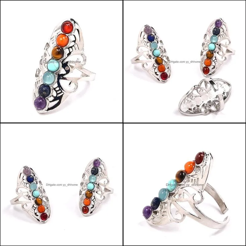 reki seven chakra ring crystal quartz healing point chakra stone charms opening rings for women men