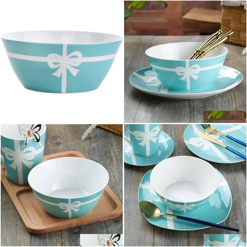 blue ceramic tableware 5.5 inch bowls disc breakfast bow bone china dessert bowl cereal salad bowl dinnerware good quality wedding