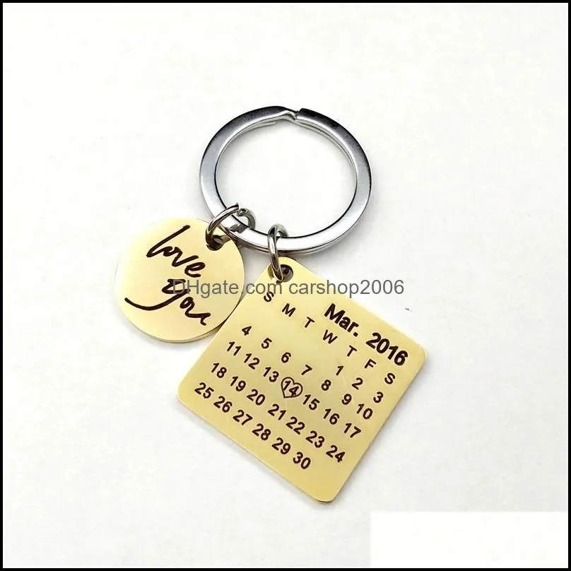 personalized calendar keychain hand carved calendar highlighted with heart date keyring stainless steel valentines day gift 3013 q2