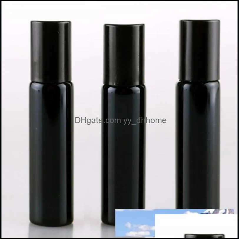 10ml uv empty glass refillable perfume bottle with metal ball roll on  oil bottles gold silver black color lx2395