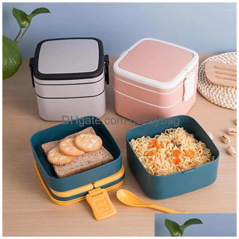 dinnerware sets 1000ml thermal lunch box portable 2 layer square storage containers with handle plastic bento leakproof safe for