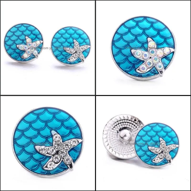 rhinestone starfish painting scale snap button heart charms jewelry findings 18mm metal snaps buttons diy bracelet jewellery wholesale