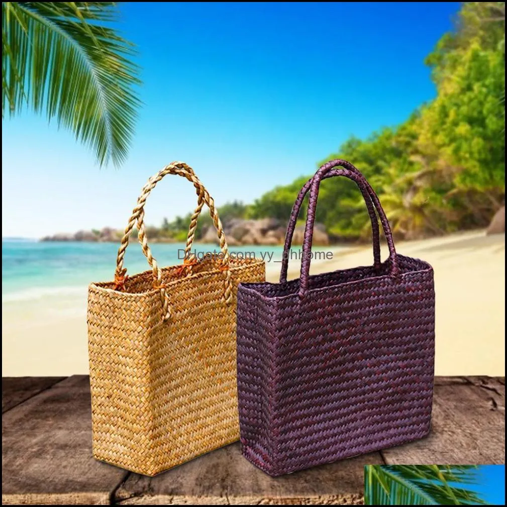 handmade woven straw beach bag vintage rattan bags bohemian summer vacation storage bags