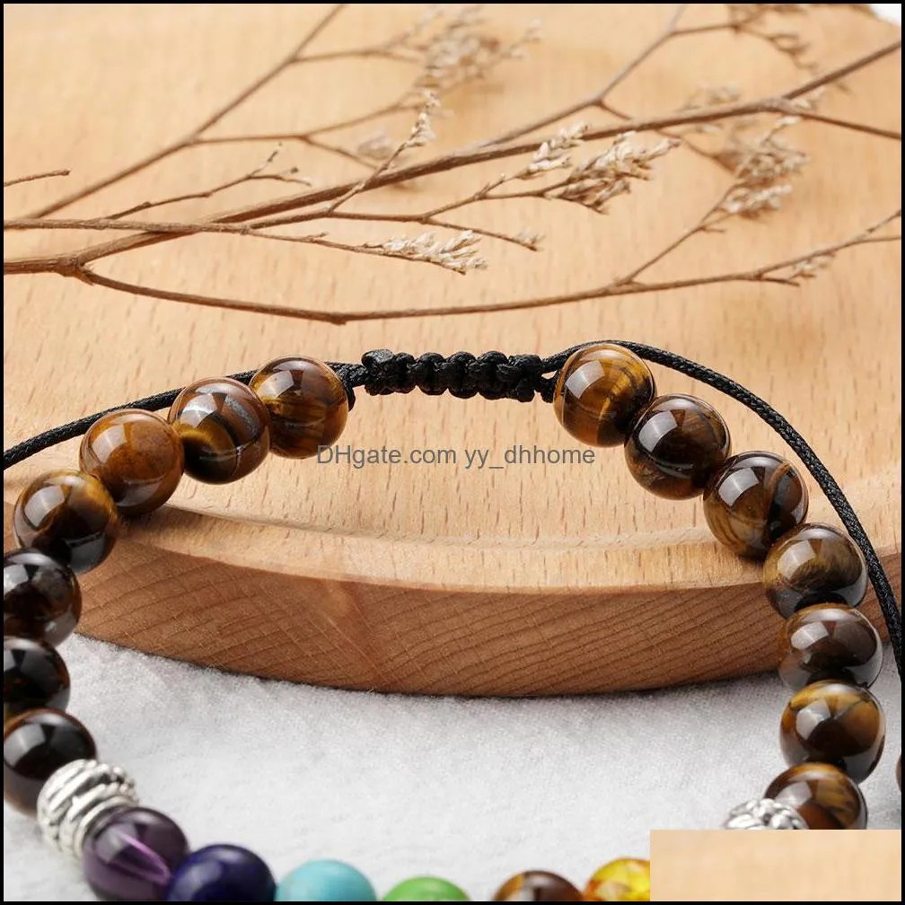 8mm tiger eye beads bracelet for men women adjustable size 7 chakra bead braided bracelet jewelry gift