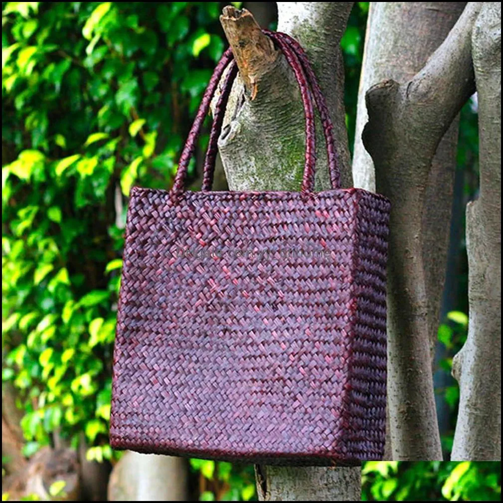 handmade woven straw beach bag vintage rattan bags bohemian summer vacation storage bags