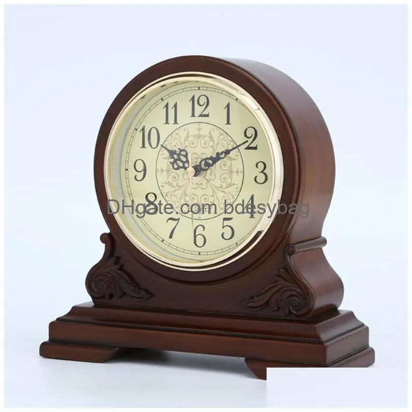 desk table clocks european solid wooden clock vintage home decoration watch living room office wood gift