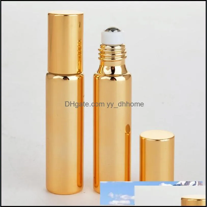 10ml uv empty glass refillable perfume bottle with metal ball roll on essential oil bottles gold silver black color lx2395