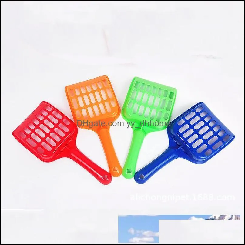 wholesale pet litter shovel plastic pet fecal cleaning spade with handle durable thicken cat litter scoop pets supplies 4 colors dbc