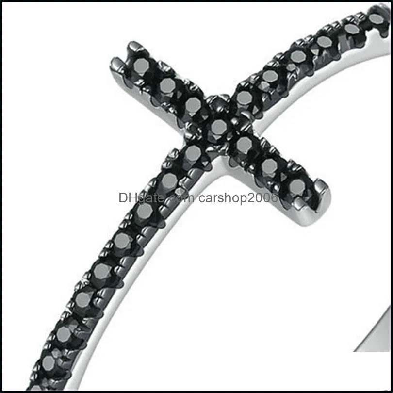  925 sterling silver faith cross shape finger rings for women black clear cz jewelry gift 2013 q2