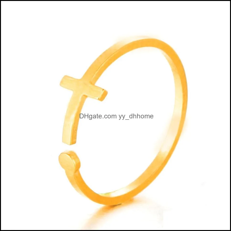 jesus cross ring for women men christian jewelry gold resizable bague simple stainless steel knuckle rings