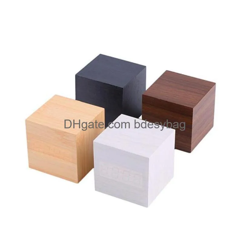 desk table clocks wooden digital led alarm clock modern cube timer calendar