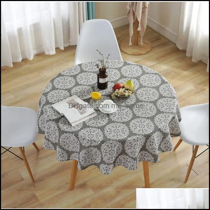 table cloth nordic style polyester cotton round grey retro printed kitchen tablecloth tables cover mat el 3 party size dining