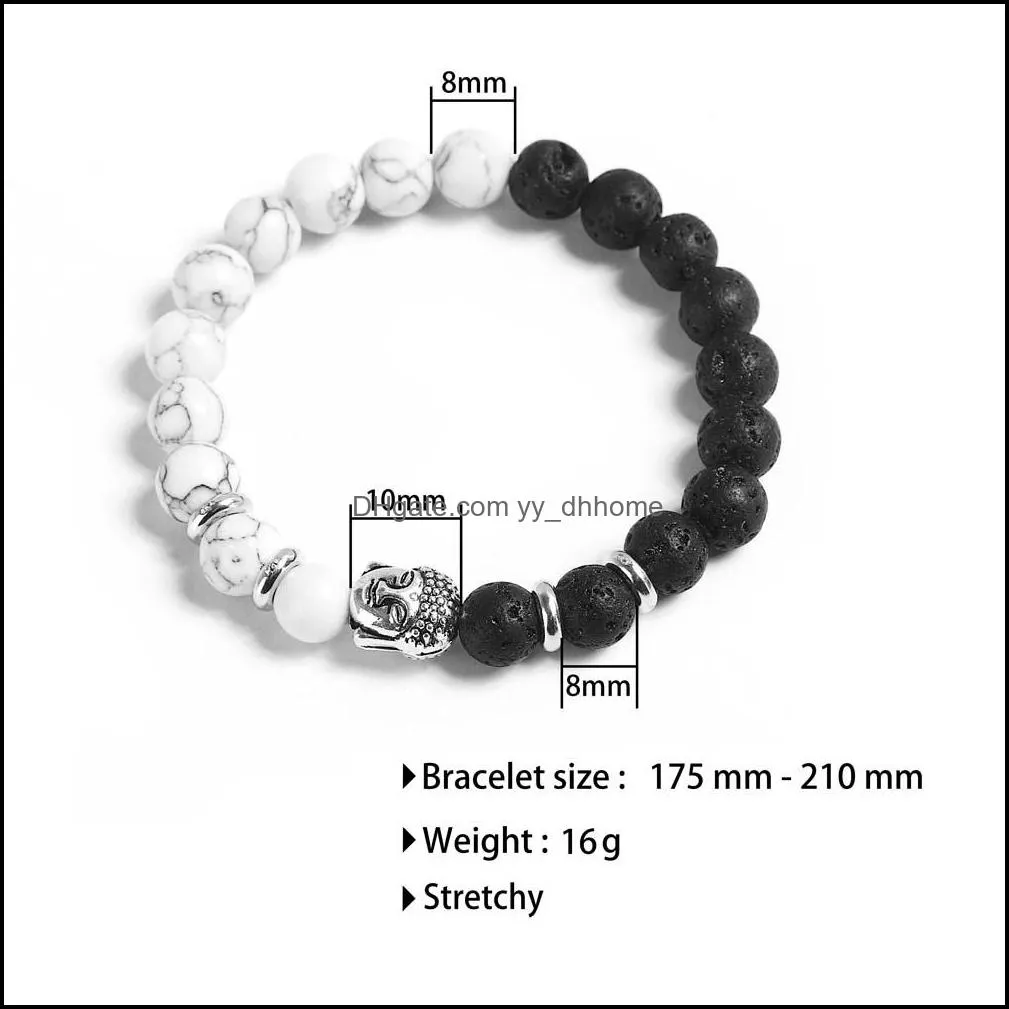 8mm natural lava stone bead bracelets silver plated buddha black white chakra beads bracelet summer love for women men jewelry