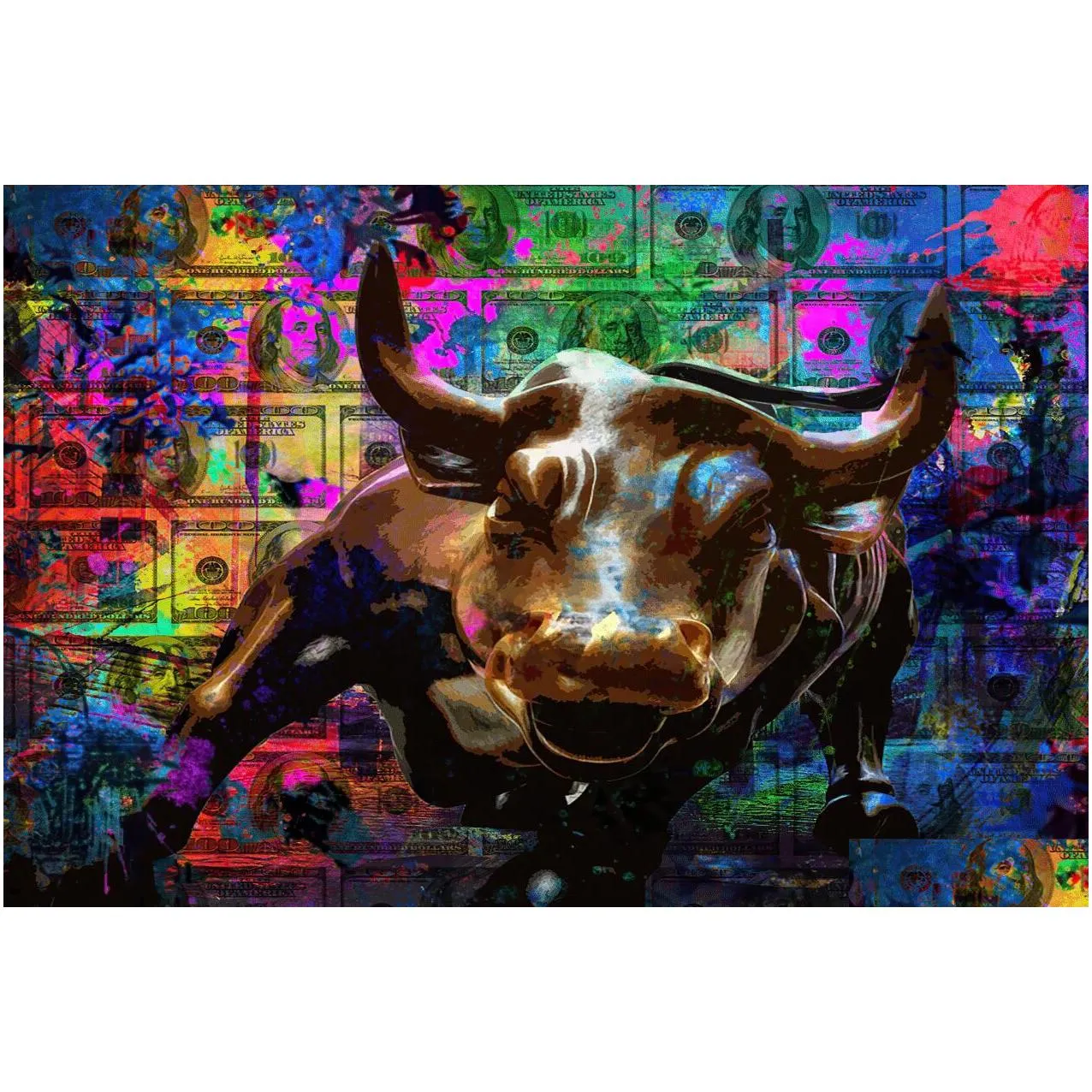 graffiti bull dollar keyboard print colorful canvas painting print posters sports car luxury wall art picture home decor cuadros