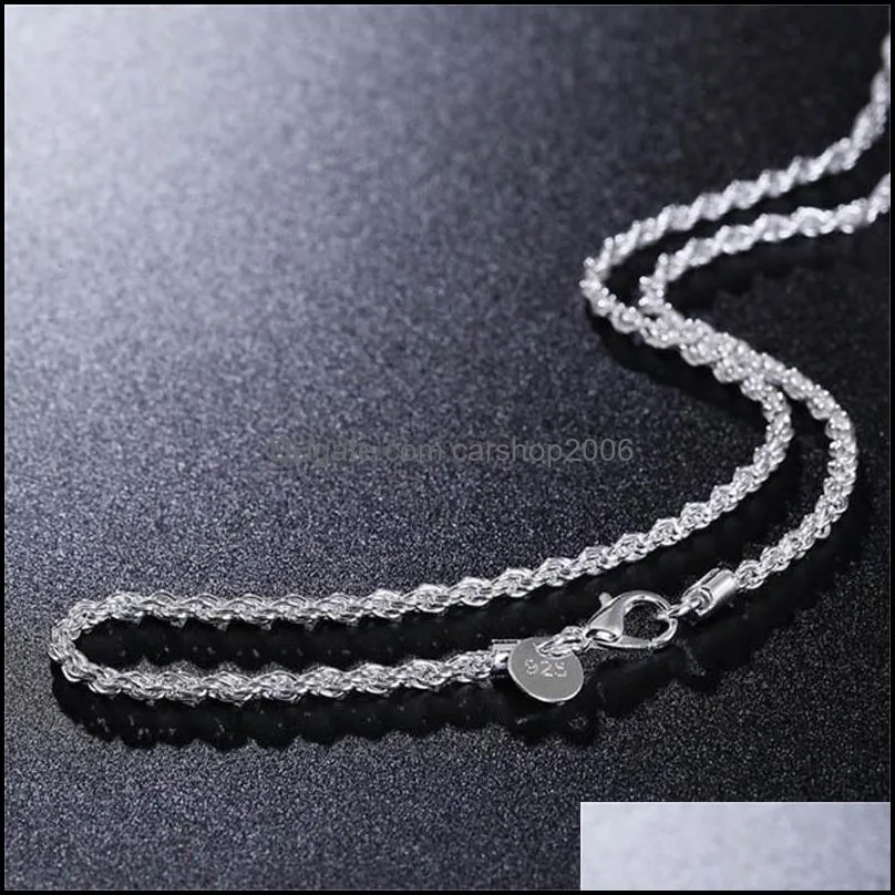 doteffil 925 sterling silver 16/18/20/22/24 inch 3mm hemp rope chain necklace for women fashion wedding charm jewelry 1224 t2