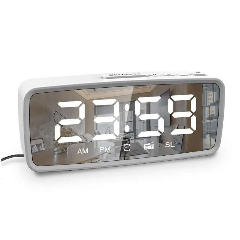 other clocks accessories fm radio led digital alarm clock snooze 3 brightness settings 12/24 hour usb make up mirror electronic