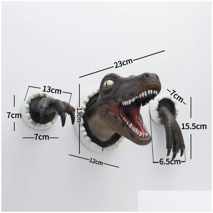 3d dinosaur simulation ornaments velociraptor set resin wall stickers atmosphere decoration props suitable for party furniture 220613